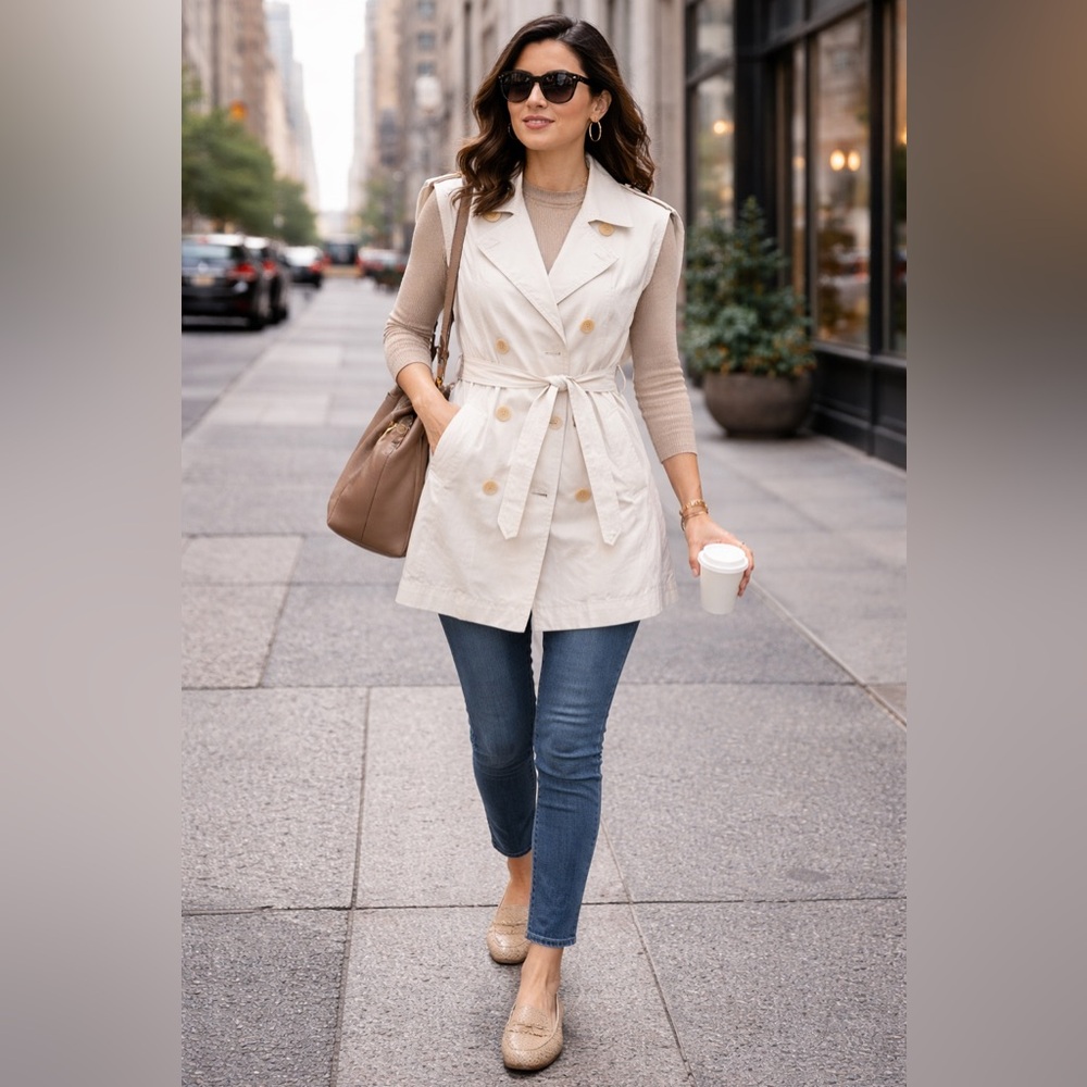 NWT BCBGMaxAzria Olenka Off White Short Sleeve Double Breasted Trench Coat